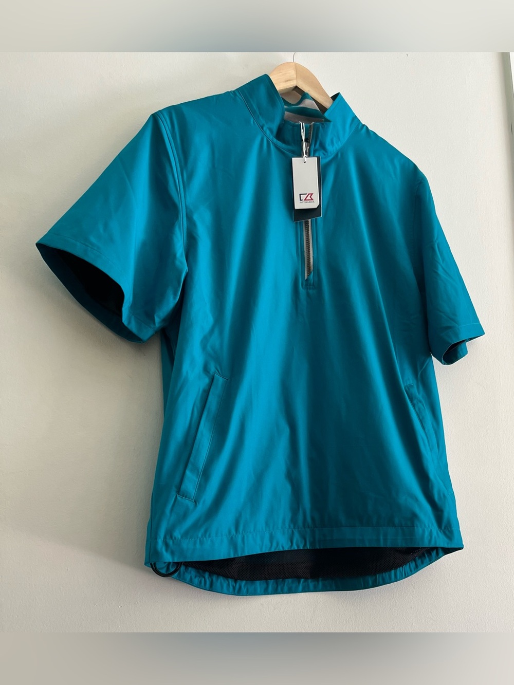 Cutter & Buck WeatherTec Short Sleeve Half-Zip Golf Pullover - Teal - Size SMALL